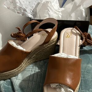 New York & Company Tan Wedge Sandals